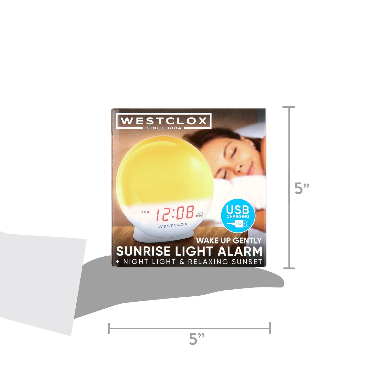 5" White Electric Sunrise Simulator Alarm Clock with Digital LED Display and Dimmable Nightlight