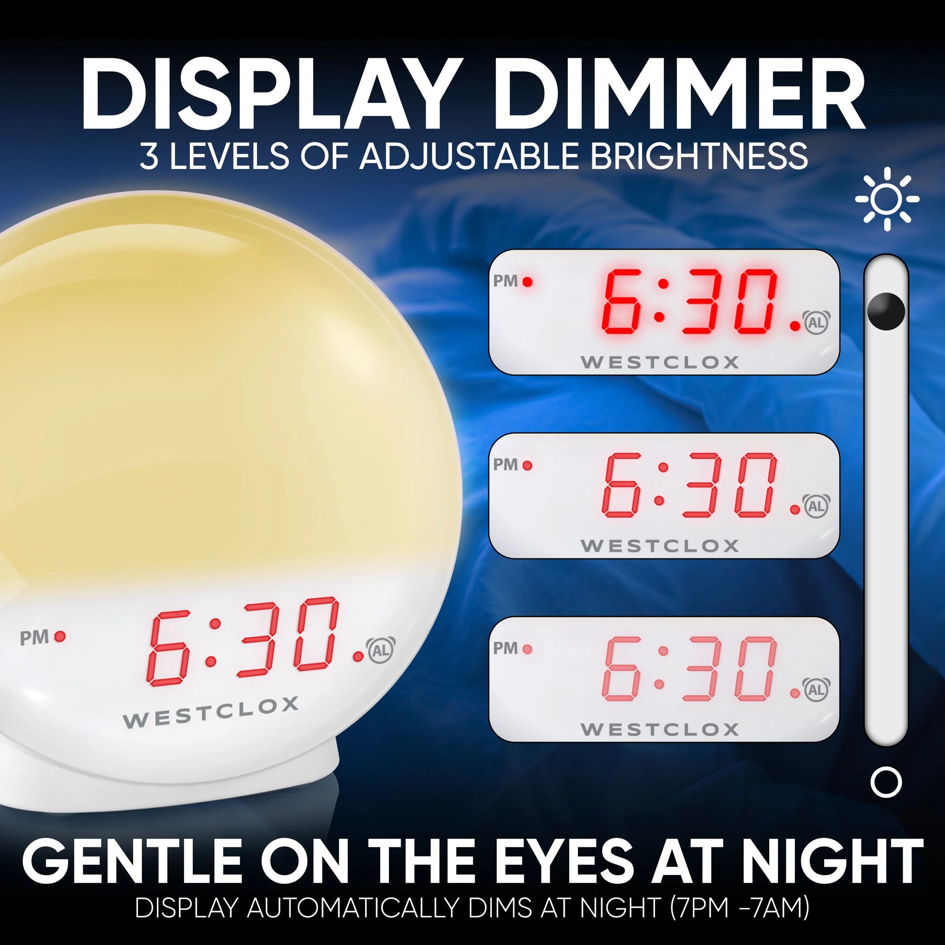 5" White Electric Sunrise Simulator Alarm Clock with Digital LED Display and Dimmable Nightlight