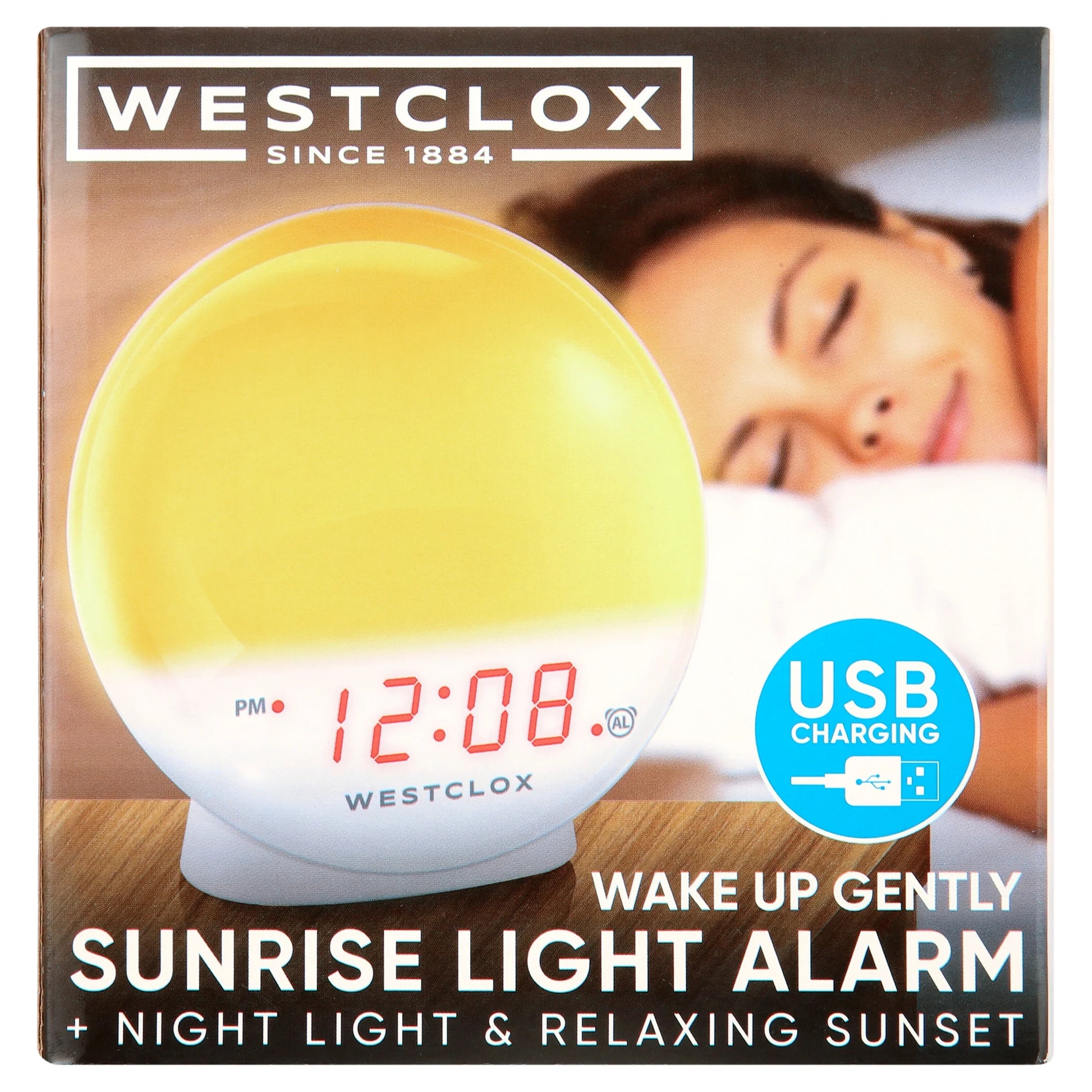 5" White Electric Sunrise Simulator Alarm Clock with Digital LED Display and Dimmable Nightlight