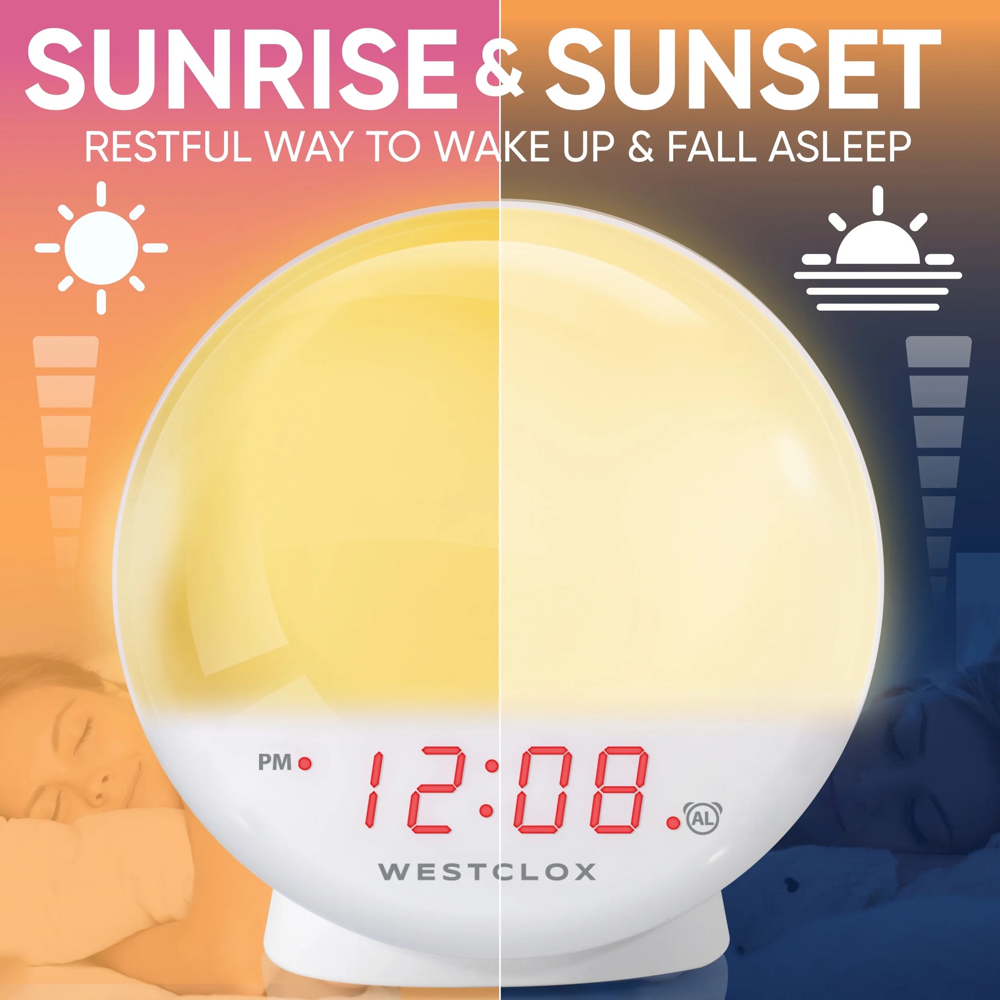 5" White Electric Sunrise Simulator Alarm Clock with Digital LED Display and Dimmable Nightlight