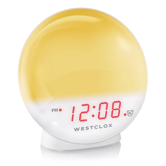 5" White Electric Sunrise Simulator Alarm Clock with Digital LED Display and Dimmable Nightlight