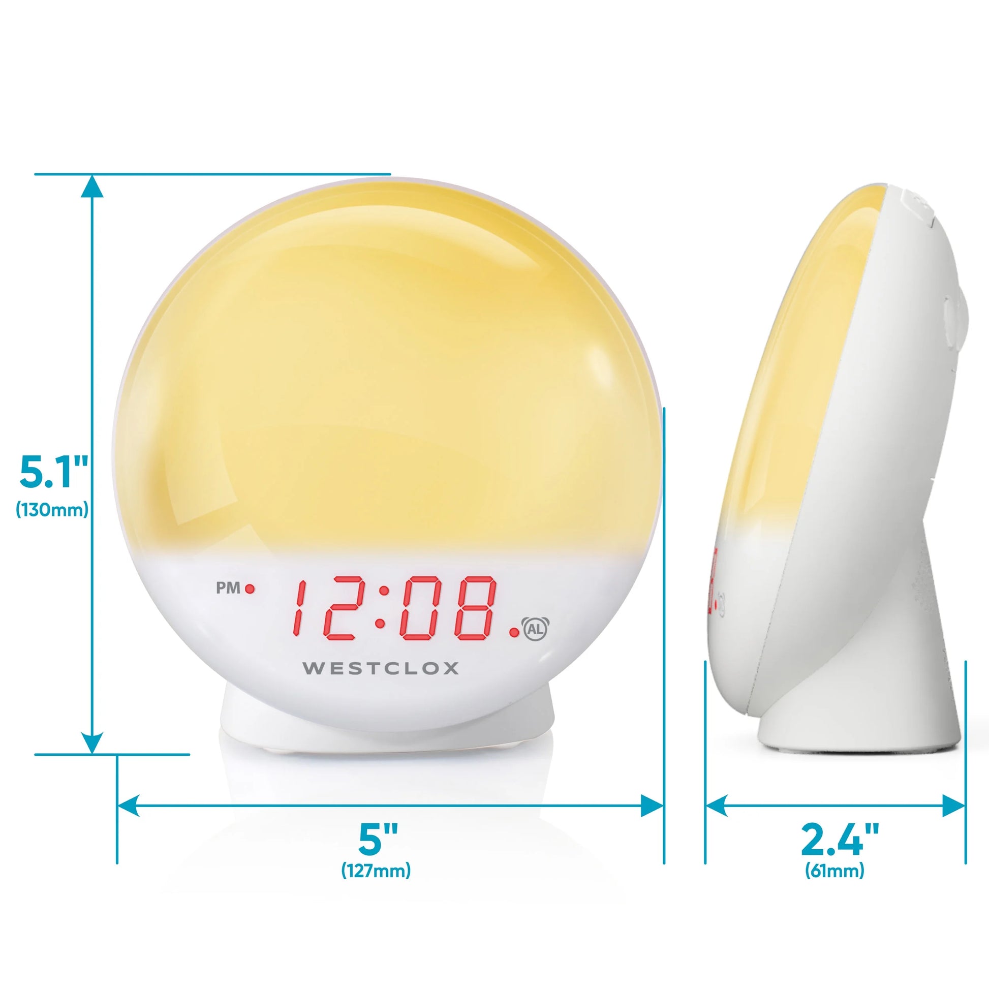 5" White Electric Sunrise Simulator Alarm Clock with Digital LED Display and Dimmable Nightlight